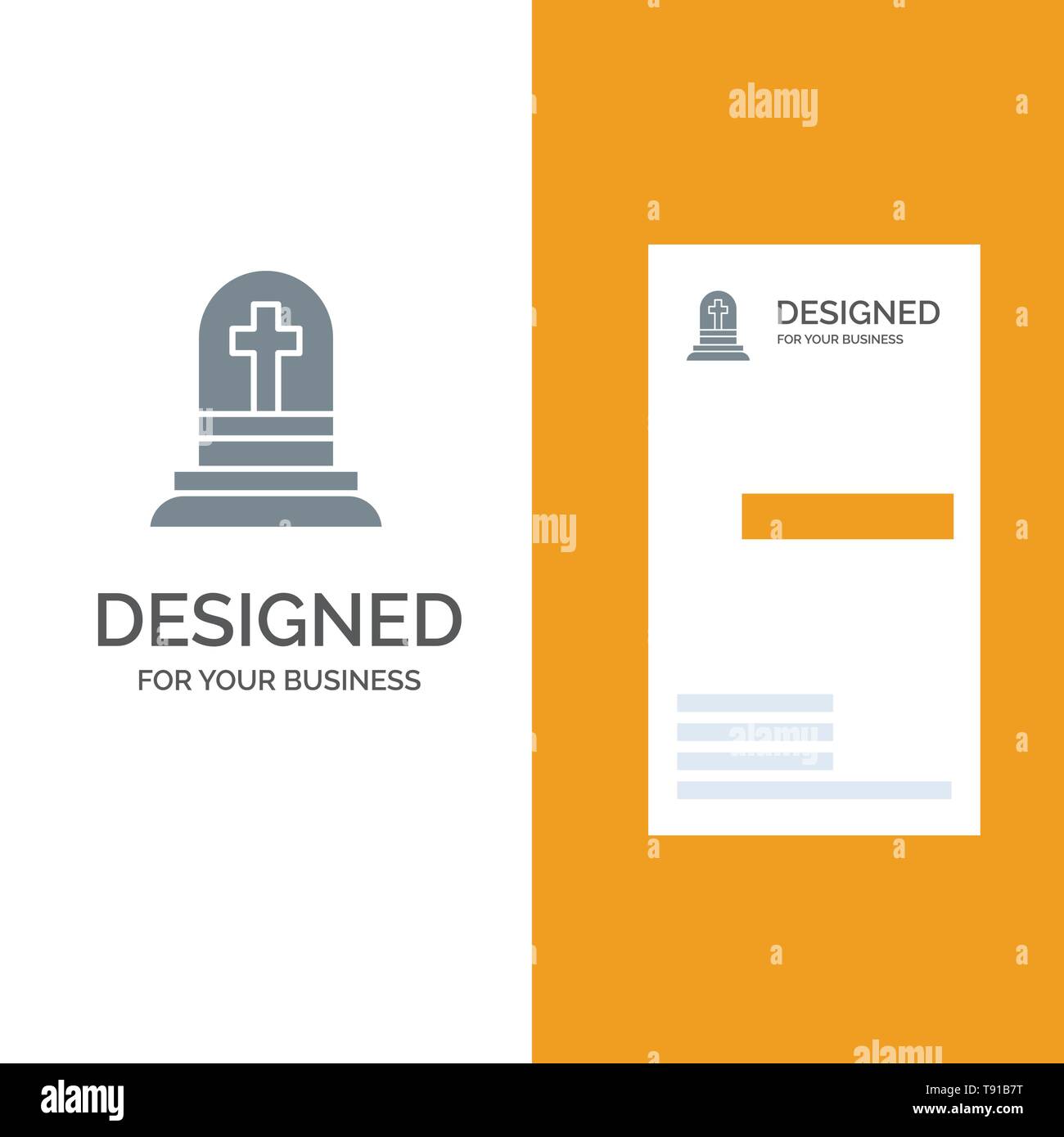 Death, Grave, Gravestone, Rip Grey Logo Design and Business Card Template Stock Vector