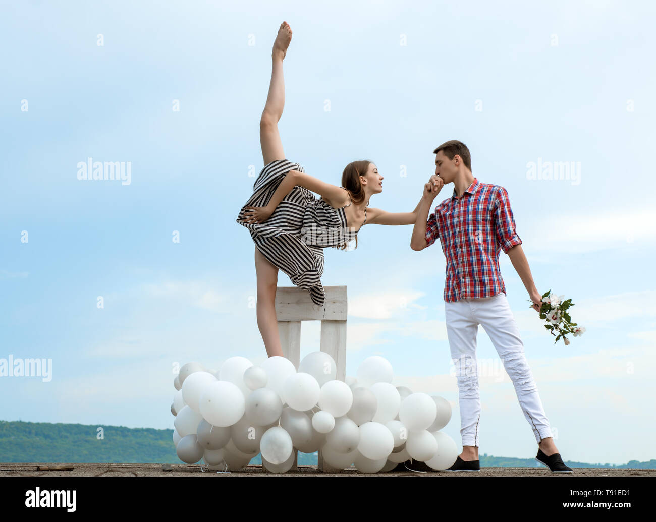 Its our first date. Ballet couple into love relations. Ballet dancers  falling in love. Romantic relations between ballerina and ballet partner.  Couple Stock Photo - Alamy