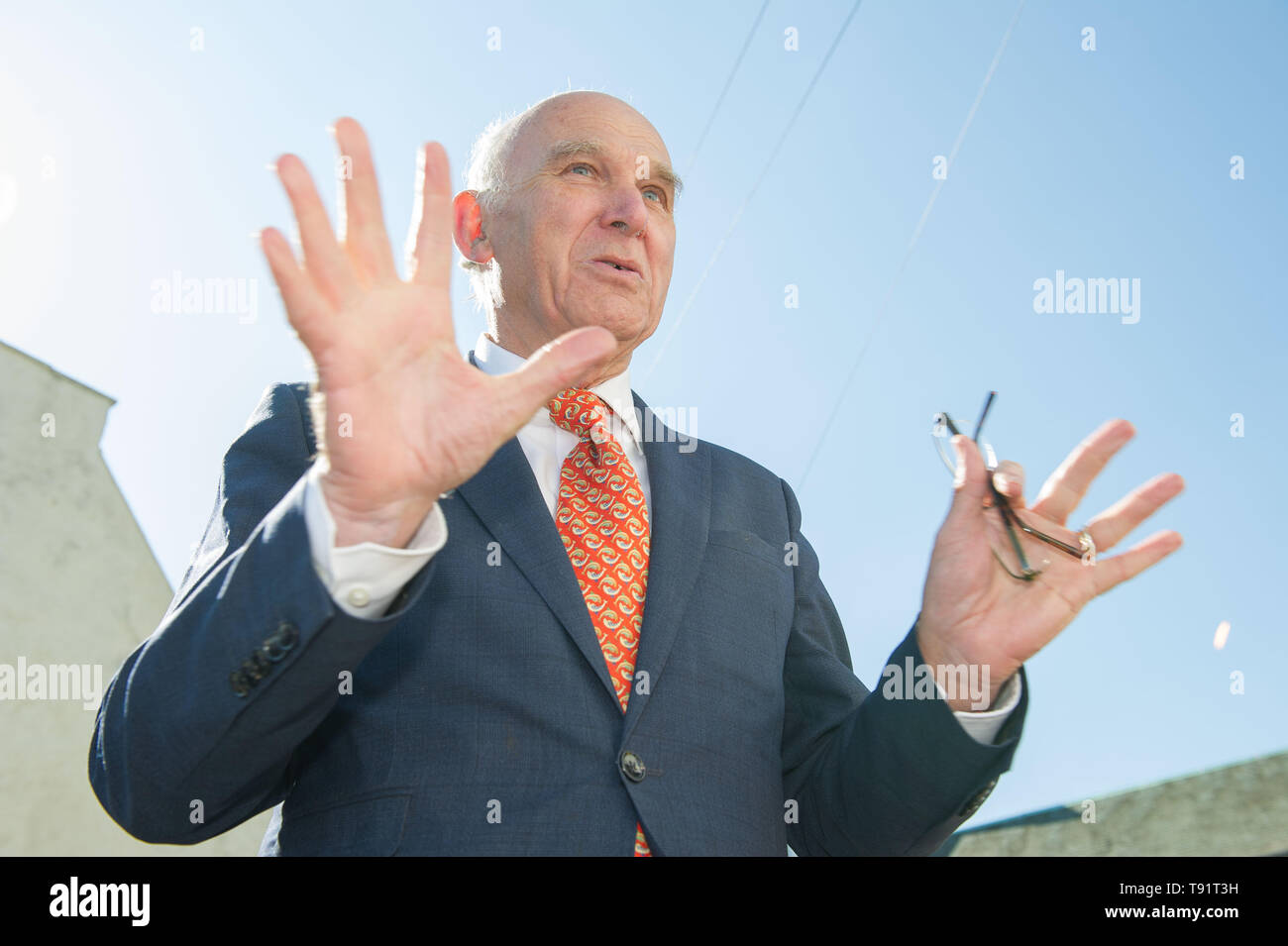 Edinburgh, UK. 16 May 2019. Sir Vince Cable MP unveils new election ...