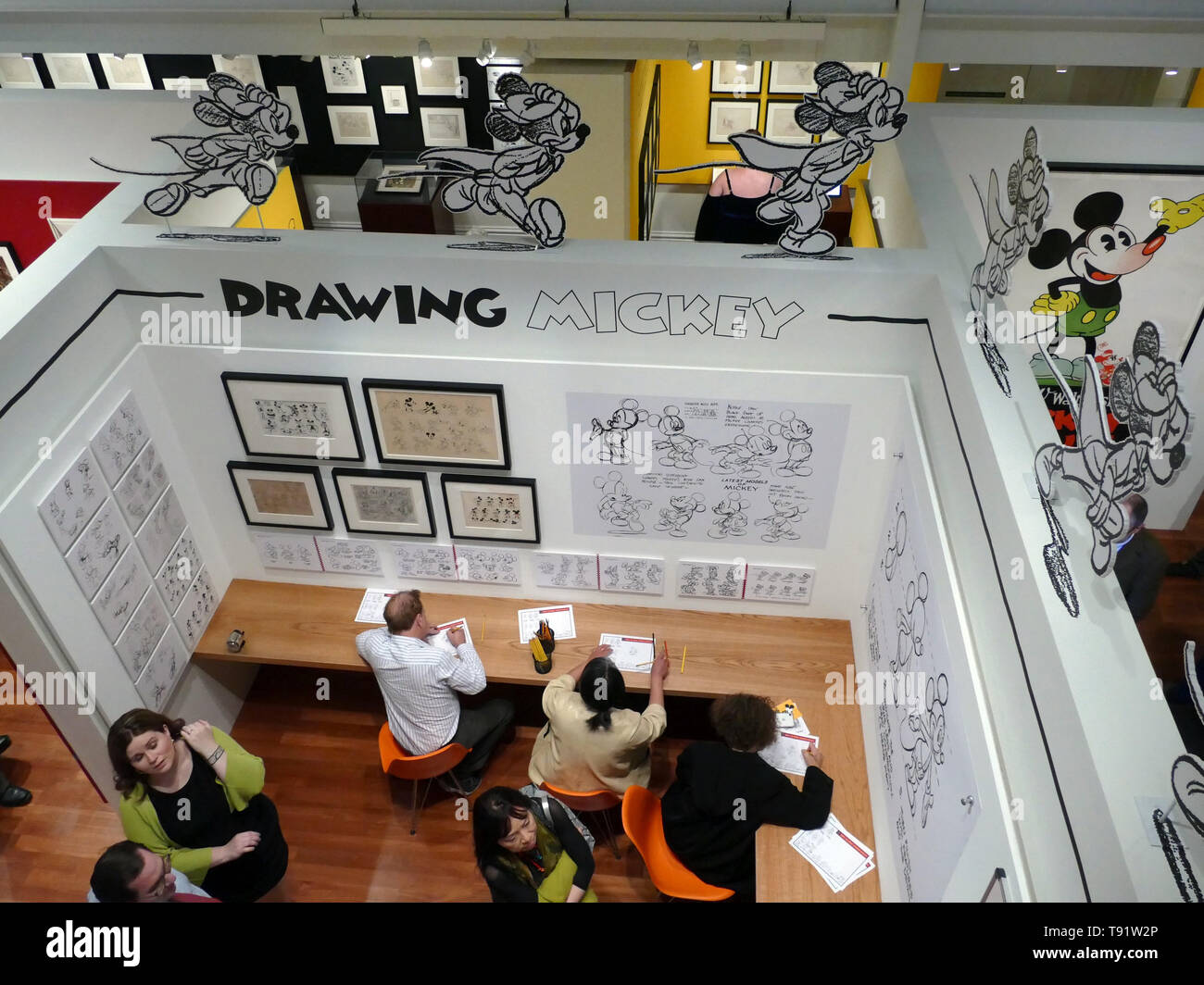 San Francisco, USA. 14th May, 2019. Exhibition rooms in the Walt Disney Family Museum from above. The museum honours the 90 year old cartoon character Mickey Mouse with the comprehensive show 'Mickey Mouse: From Walt to the World'. (to dpa-Korr '90 Years Mickey Mouse - Great Exhibition of German Disney Draughtsman') Credit: Barbara Munker/dpa/Alamy Live News Stock Photo