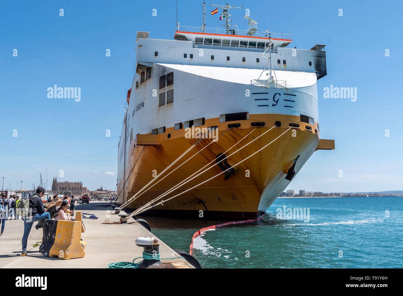 Palma Spain 16th May 2019 The Cargo Ship Grande Europa Of The Italian Company Grimaldi Lines Burned Down Yesterday Near Mallorca When It Was Traveling From Sardinia To Valencia Loaded With 1 843