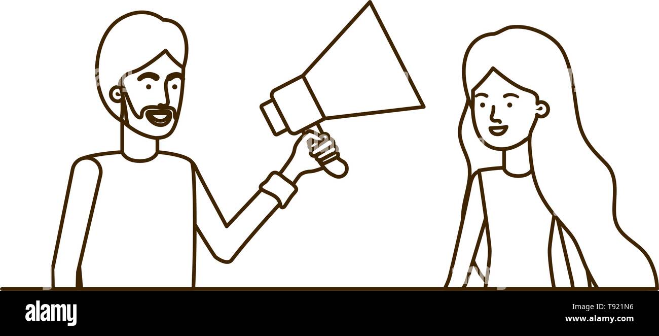young couple in with megaphone in the hand Stock Vector Image & Art - Alamy