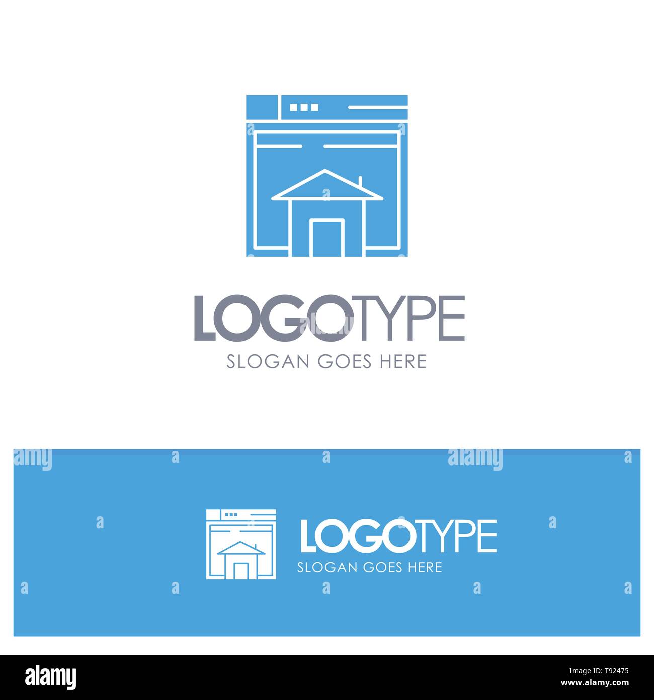 Home, Sell, Web, Layout, Page, Website Blue Solid Logo with place for tagline Stock Vector