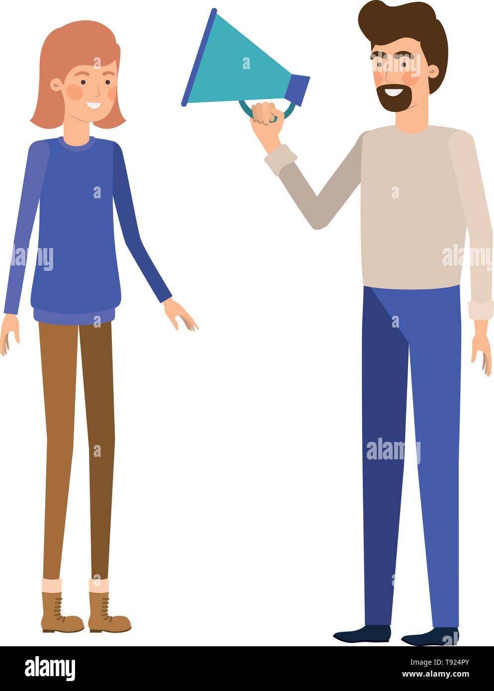 young couple in with megaphone in the hand Stock Vector Image & Art - Alamy