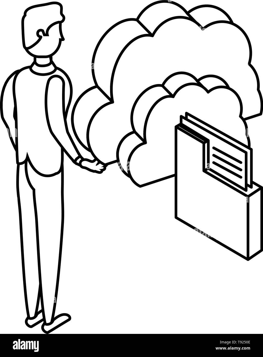 businessman with cloud computing and folder vector illustration design ...