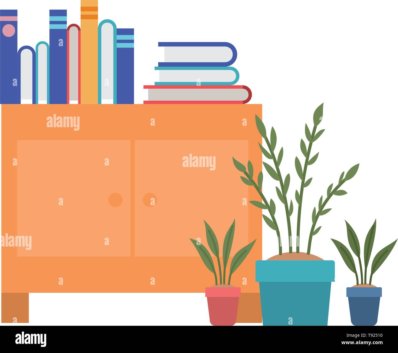 shelving with books in white background Stock Vector