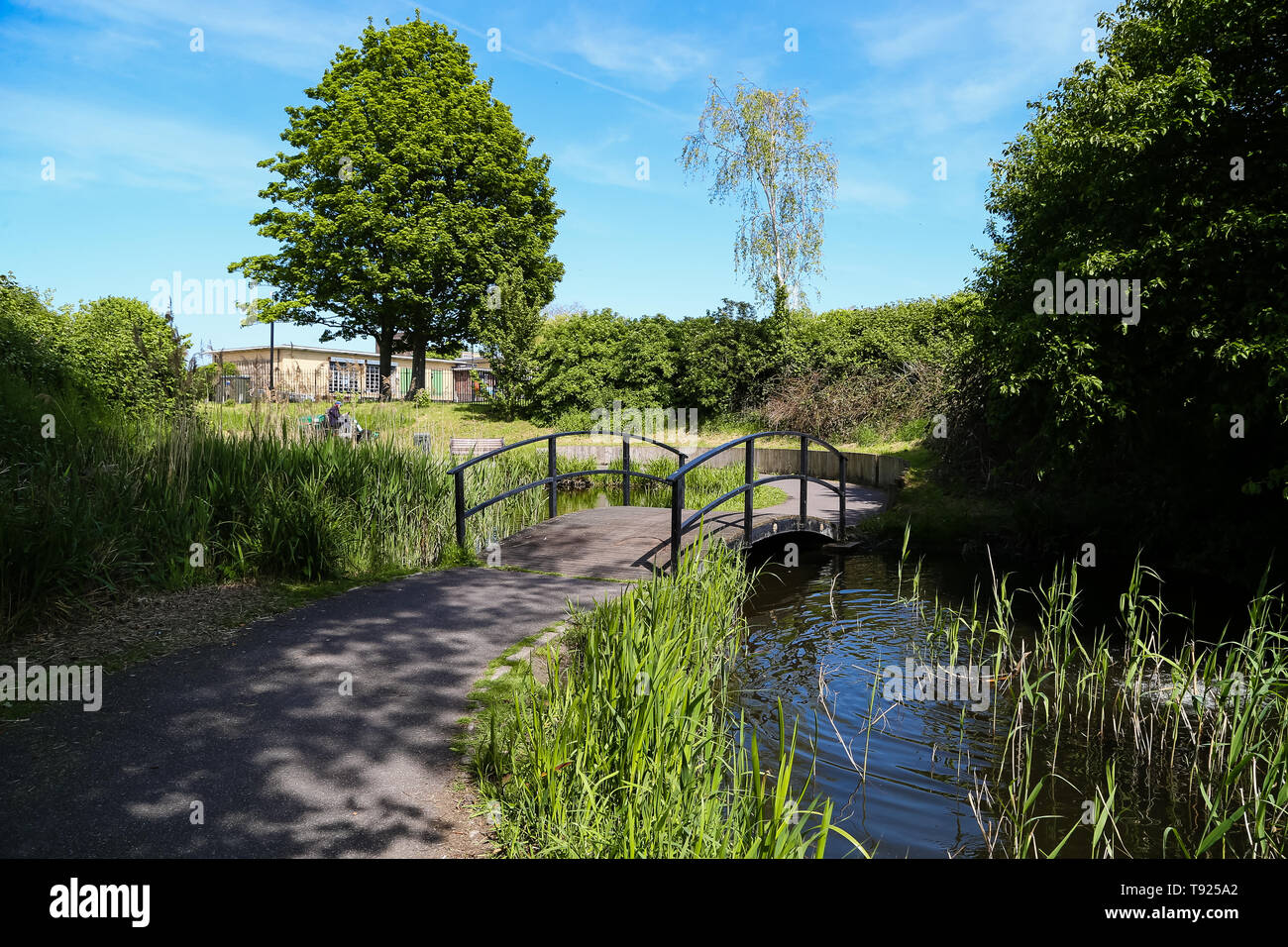 Gravesend, Kent, UK. Fort Gardens with a small bridge spanning a pond. Stock Photo