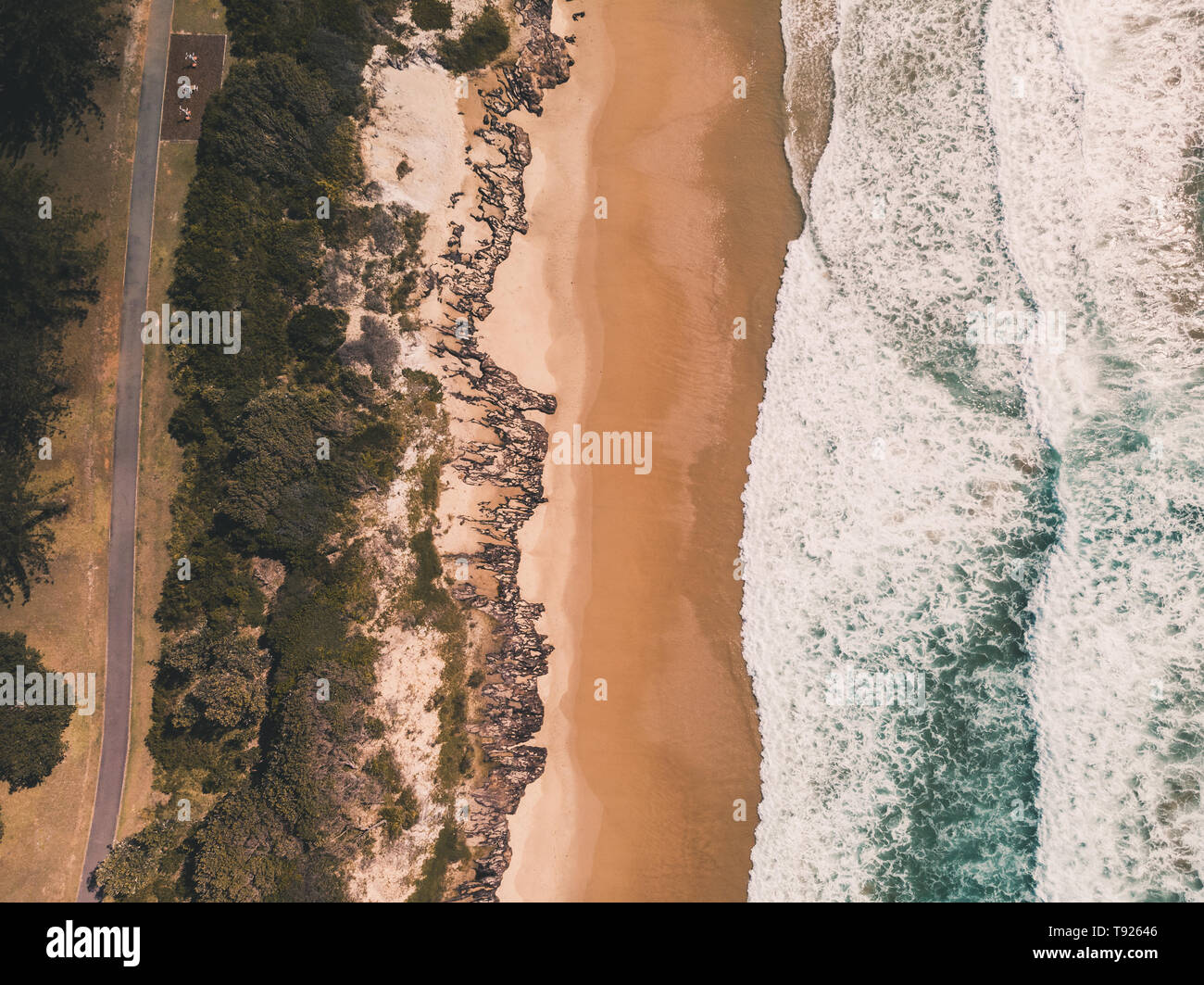 Drone shot of Middle Rock Beach at Lake Cathie, near Port Macquarie on the Mid North Coast, New South Wales, Australia Stock Photo