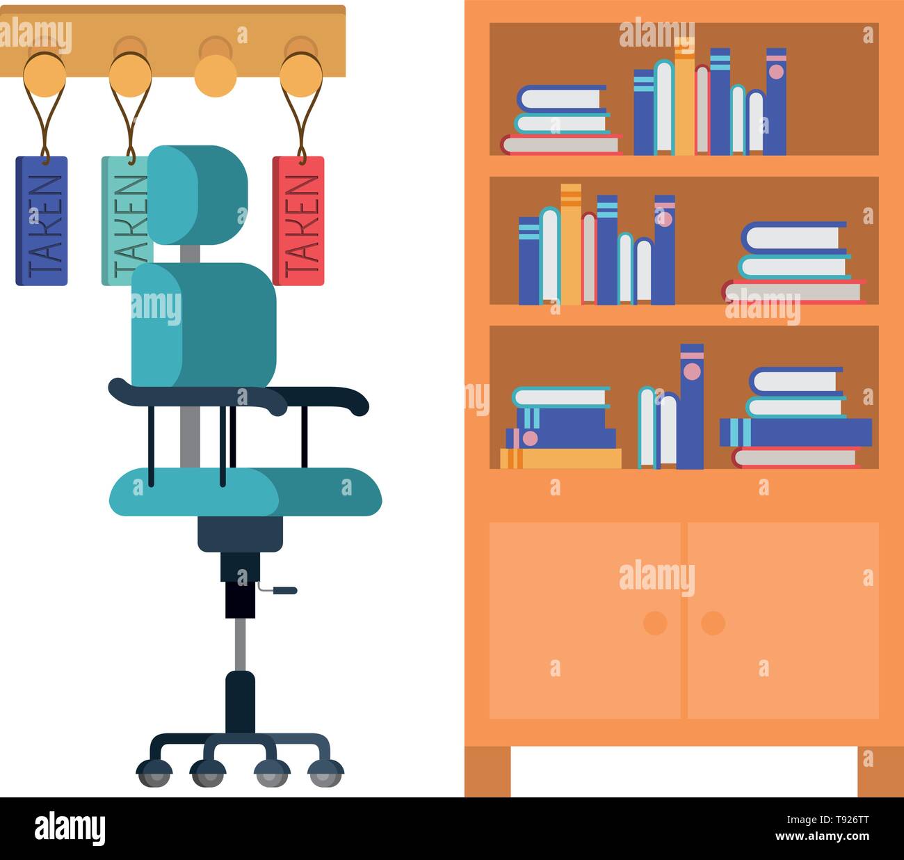 shelving with books in white background Stock Vector