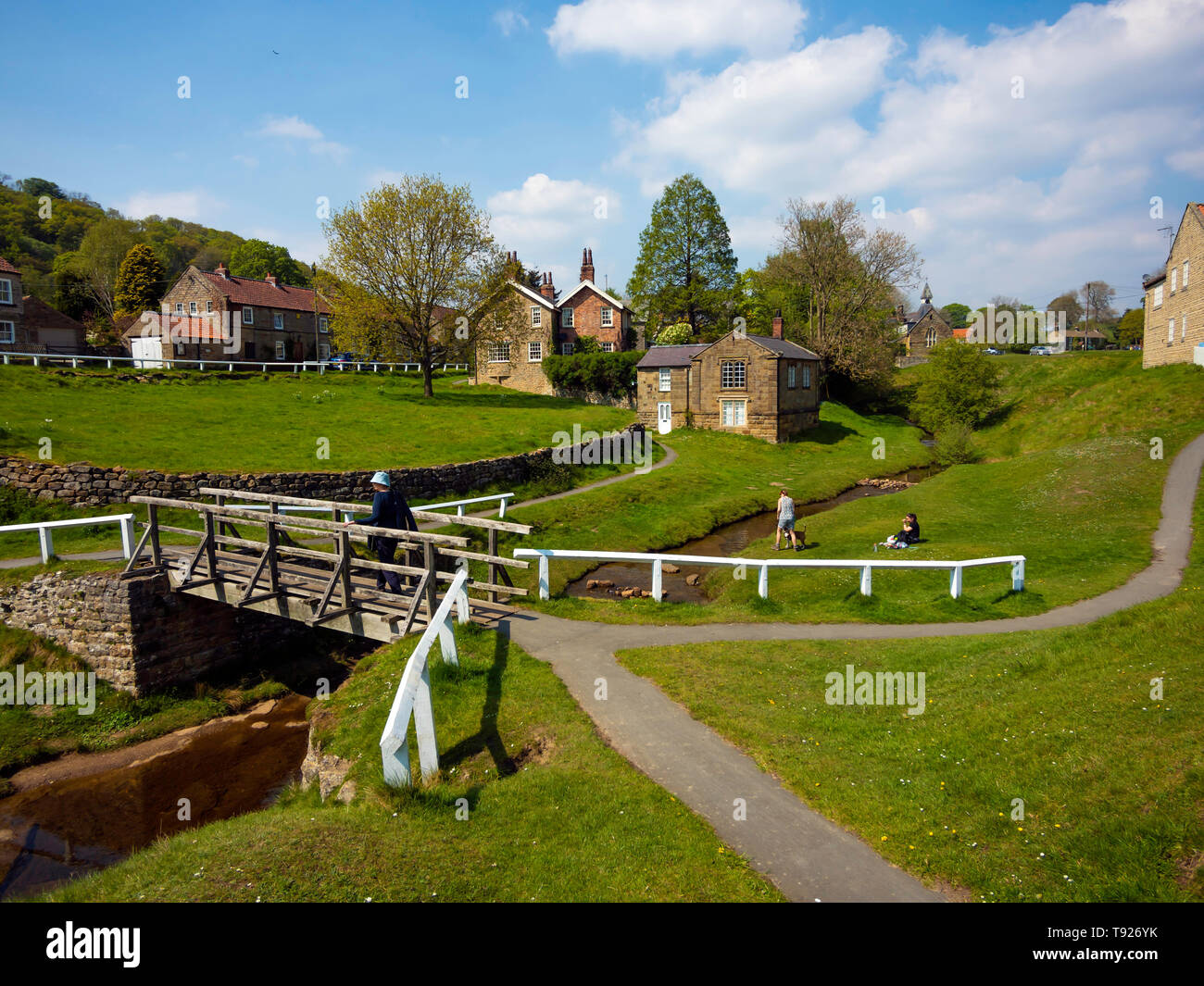 Houses in Hutton le Hole North Yorkshire where a stream runs through