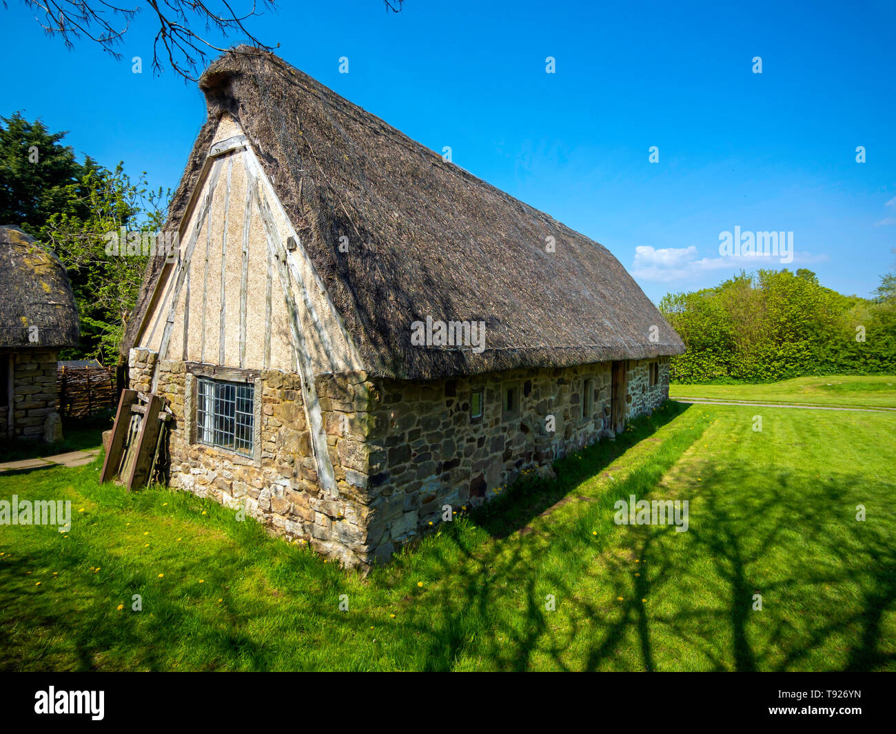 Exterior of Stang End a 17th century Cruck house  at the Ryedale Folk Museum in Hutton le Hole North Yorkshire England UK Stock Photo