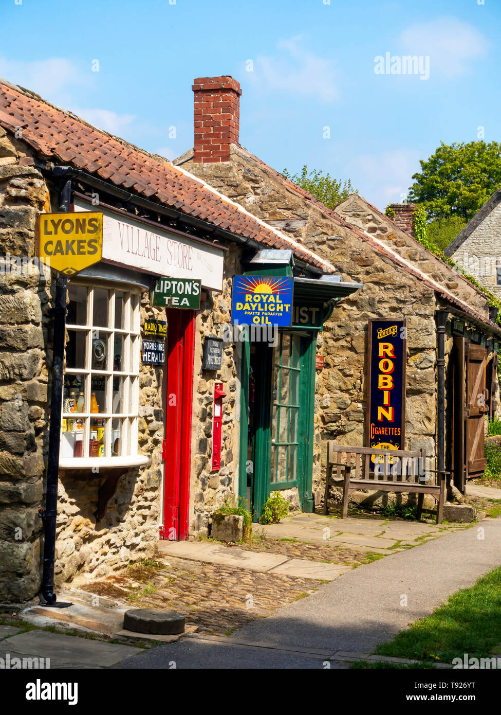 The Village store,  Post Office and Chemists shop at the Ryedale Folk Museum in Hutton le Hole North Yorkshire England UK Stock Photo