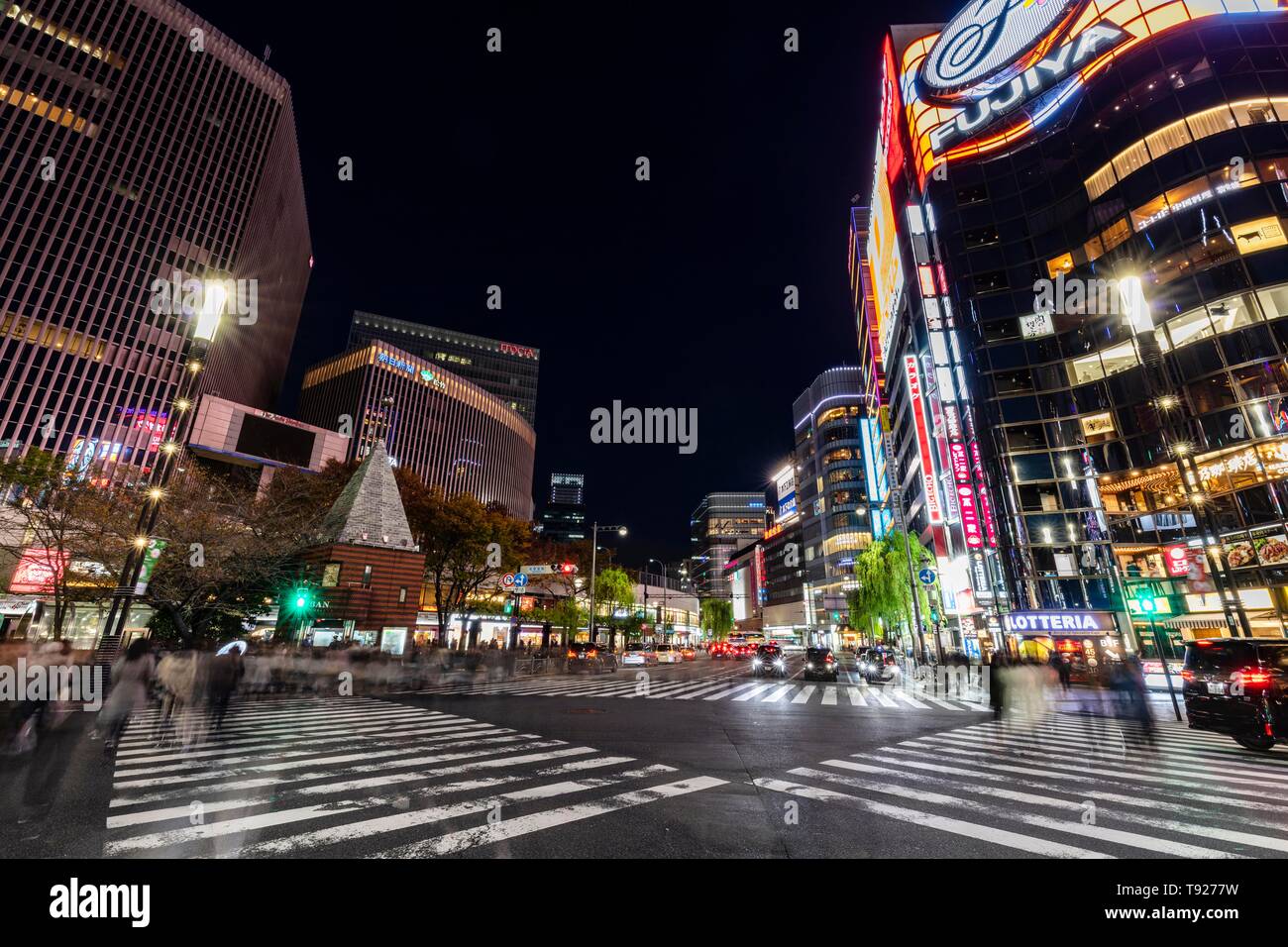 Ginza Crossing At Night In Tokyo Stock Photo - Download
