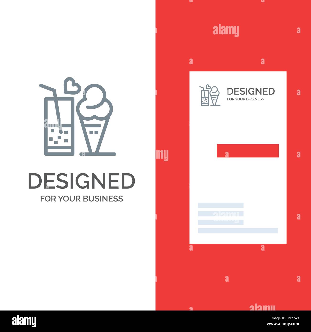 Food, Juice, Glass, Ice Cream, Cone Grey Logo Design and Business Card