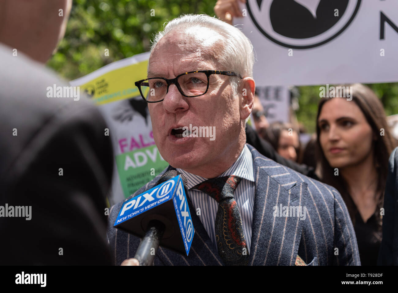 New York, United States. 15th May, 2019. Anti-fur activists rallied in front of City Hall in New York City before the scheduled Council hearing to ban the sale of fur in New York City. Opposite the activists, fur store owners alongside their employees rallied against the proposed ban. A ban on fur sales, they fear, would create unemployment and be detrimental to small business owners. Credit: Gabriele Holtermann-Gorden/Pacific Press/Alamy Live News Stock Photo