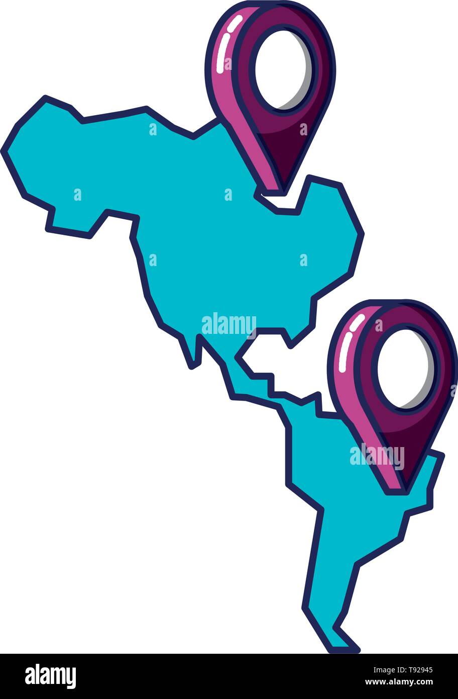 pin pointers location with american continent map vector illustration ...