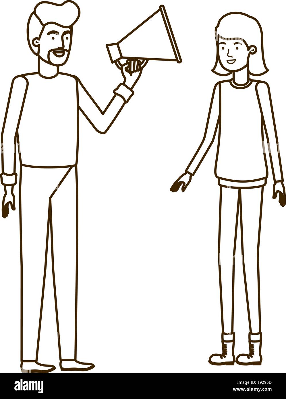 young couple in with megaphone in the hand Stock Vector Image & Art - Alamy