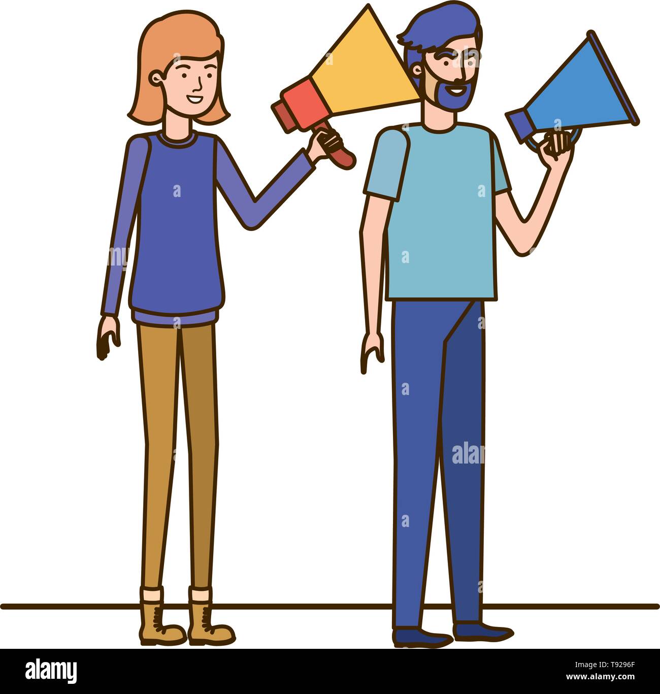young couple in with megaphone in the hand Stock Vector Image & Art - Alamy