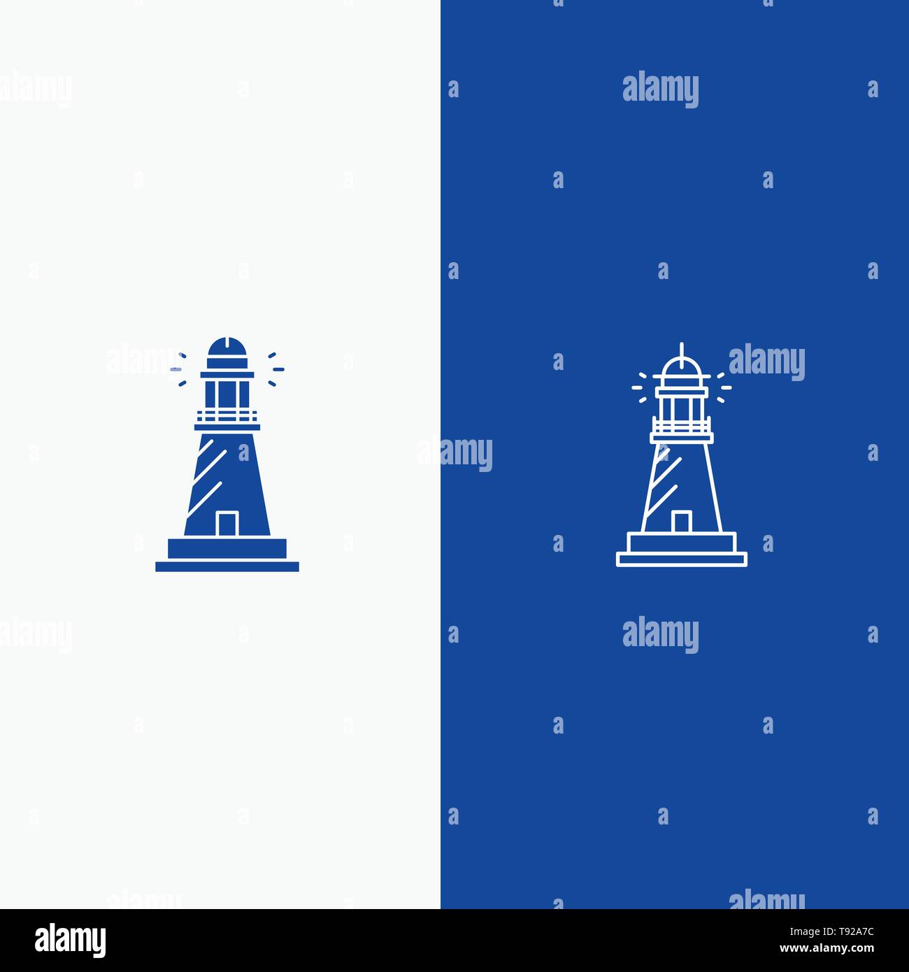 Lighthouse House Light Beach Ocean Line And Glyph Solid Icon
