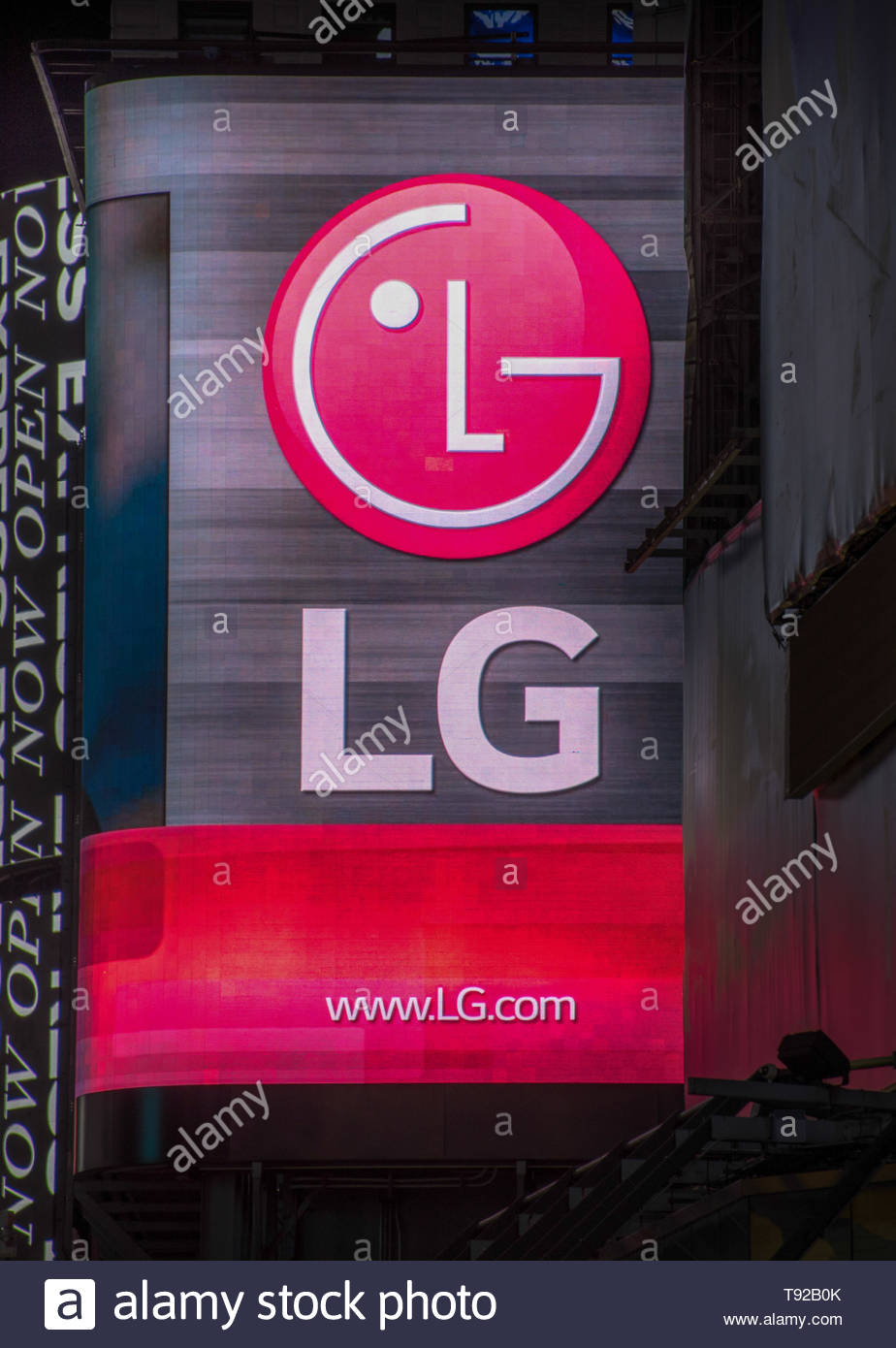 Signage Of Lg Brand In New York City Usa Glowing At Night On An Advertisement Board Lg Corporation Is A South Korean Multinational Conglomerate Cor Stock Photo Alamy