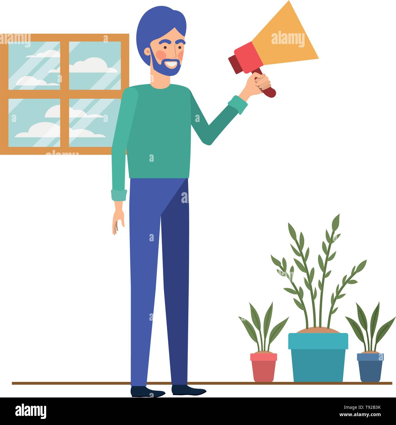 young man with megaphone in the hand Stock Vector Image & Art - Alamy