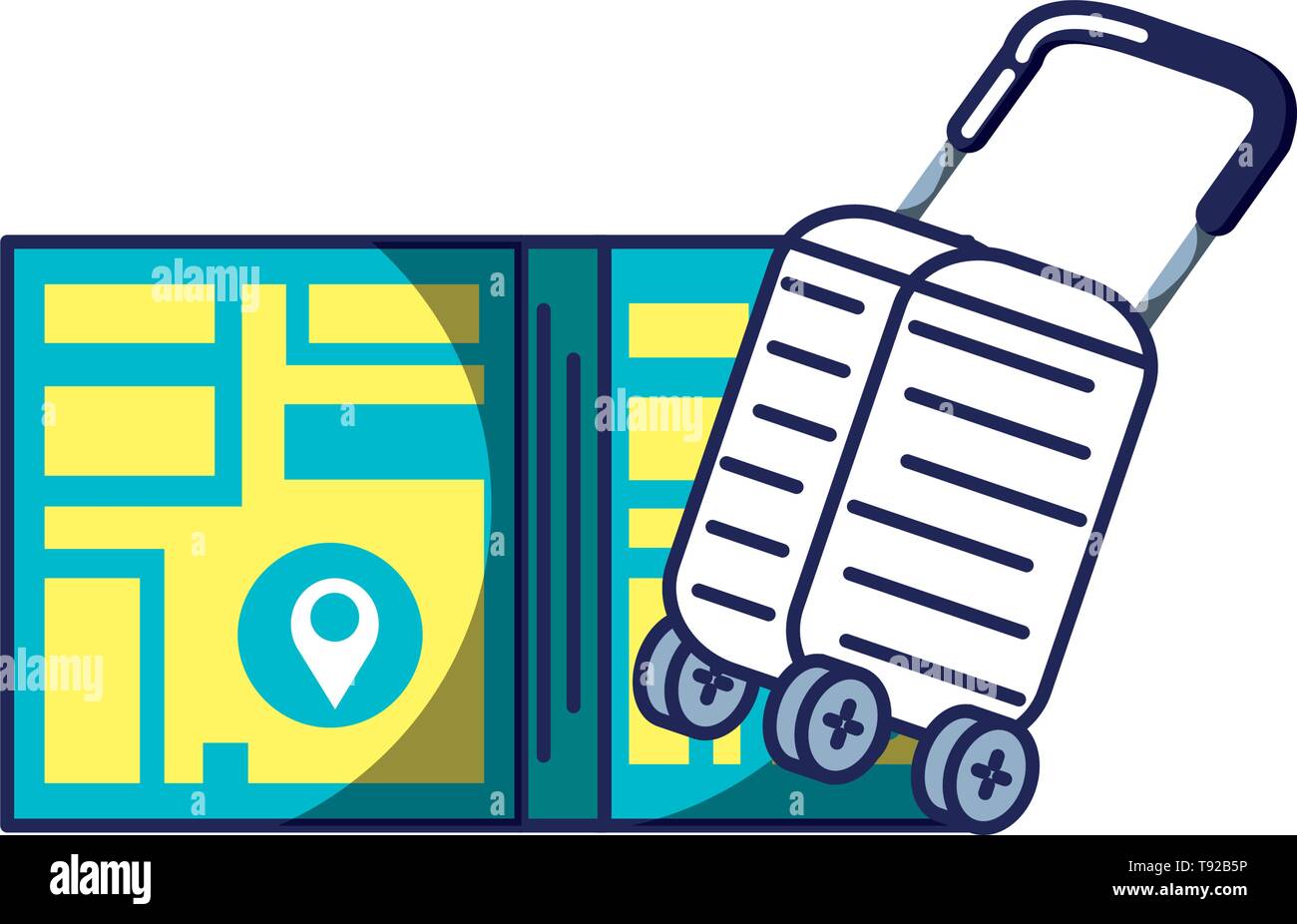 suitcase with wheels and map guide location vector illustration design ...