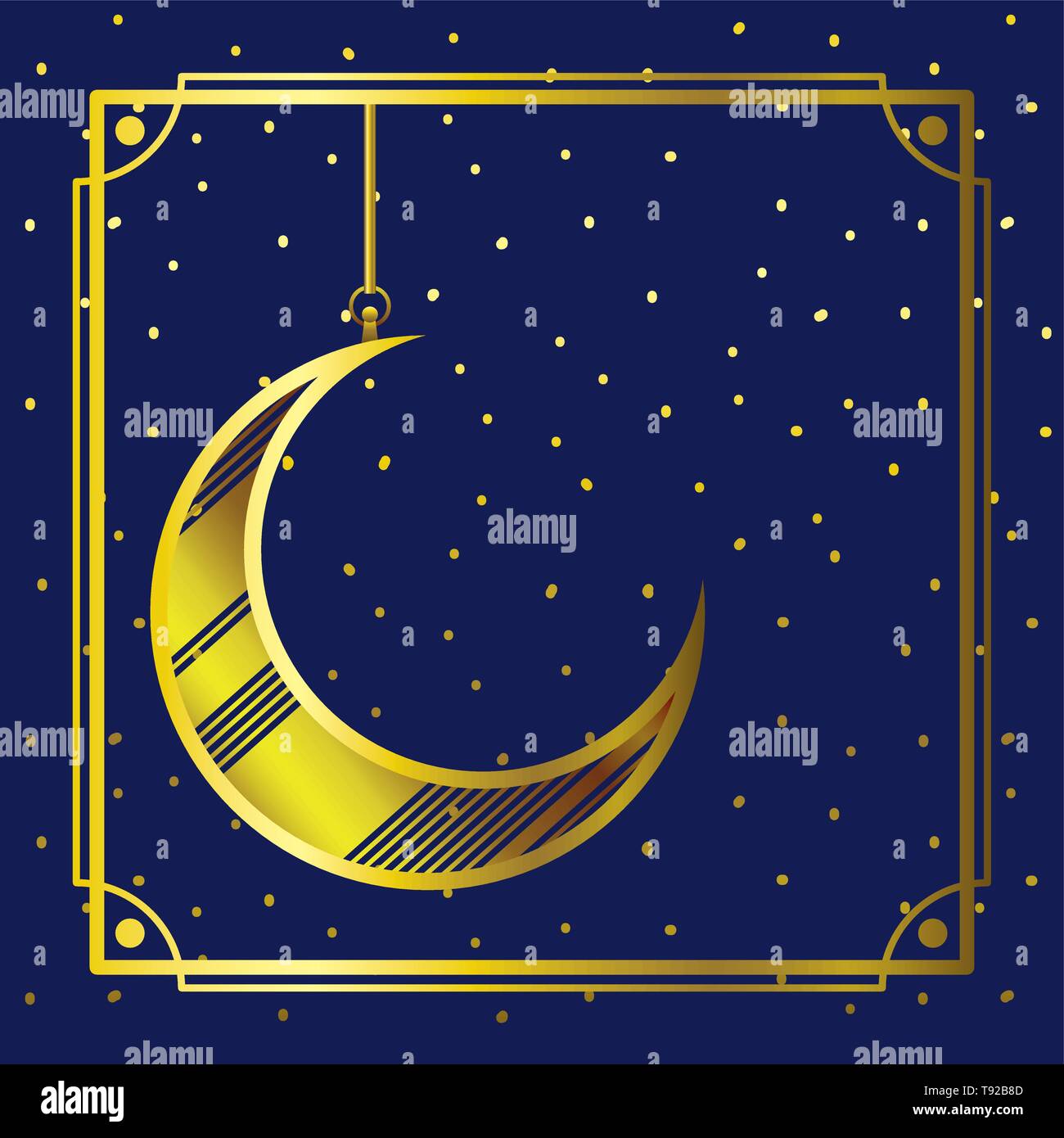 golden frame with moon crescent hanging Stock Vector