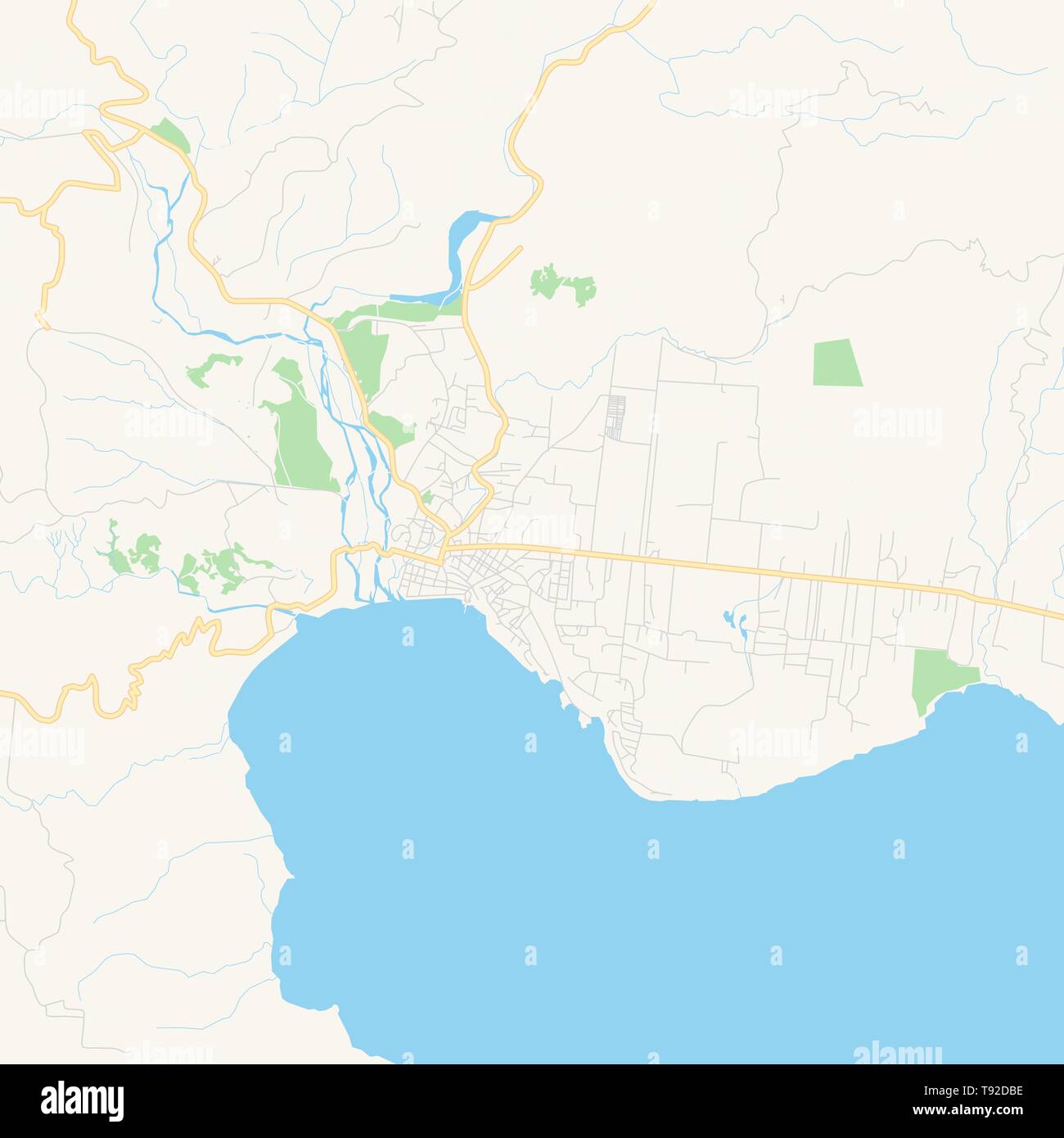 Empty vector map of Jacmel, SudEst, Haiti, printable road map created