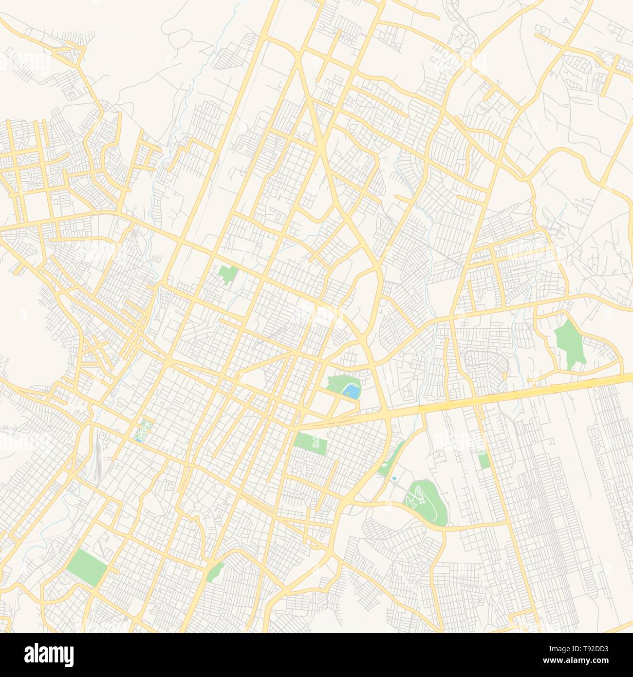 Empty vector map of Saltillo, Coahuila, Mexico, printable road map created in classic web colors