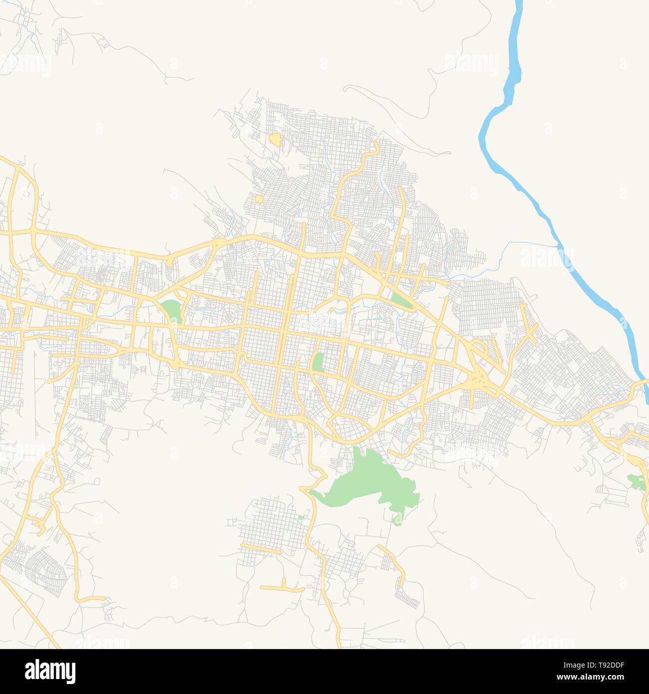 Empty vector map of Tuxtla Gutiérrez, Chiapas, Mexico, printable road