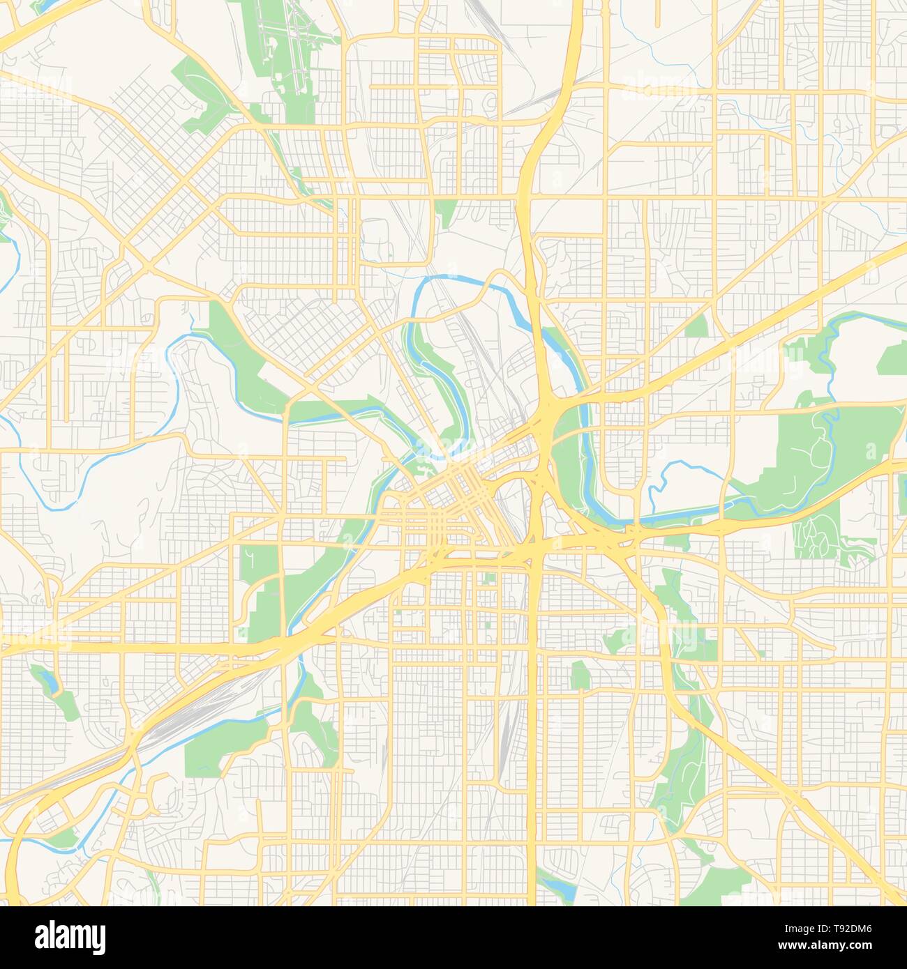 Empty vector map of Fort Worth, Texas, USA, printable road map created