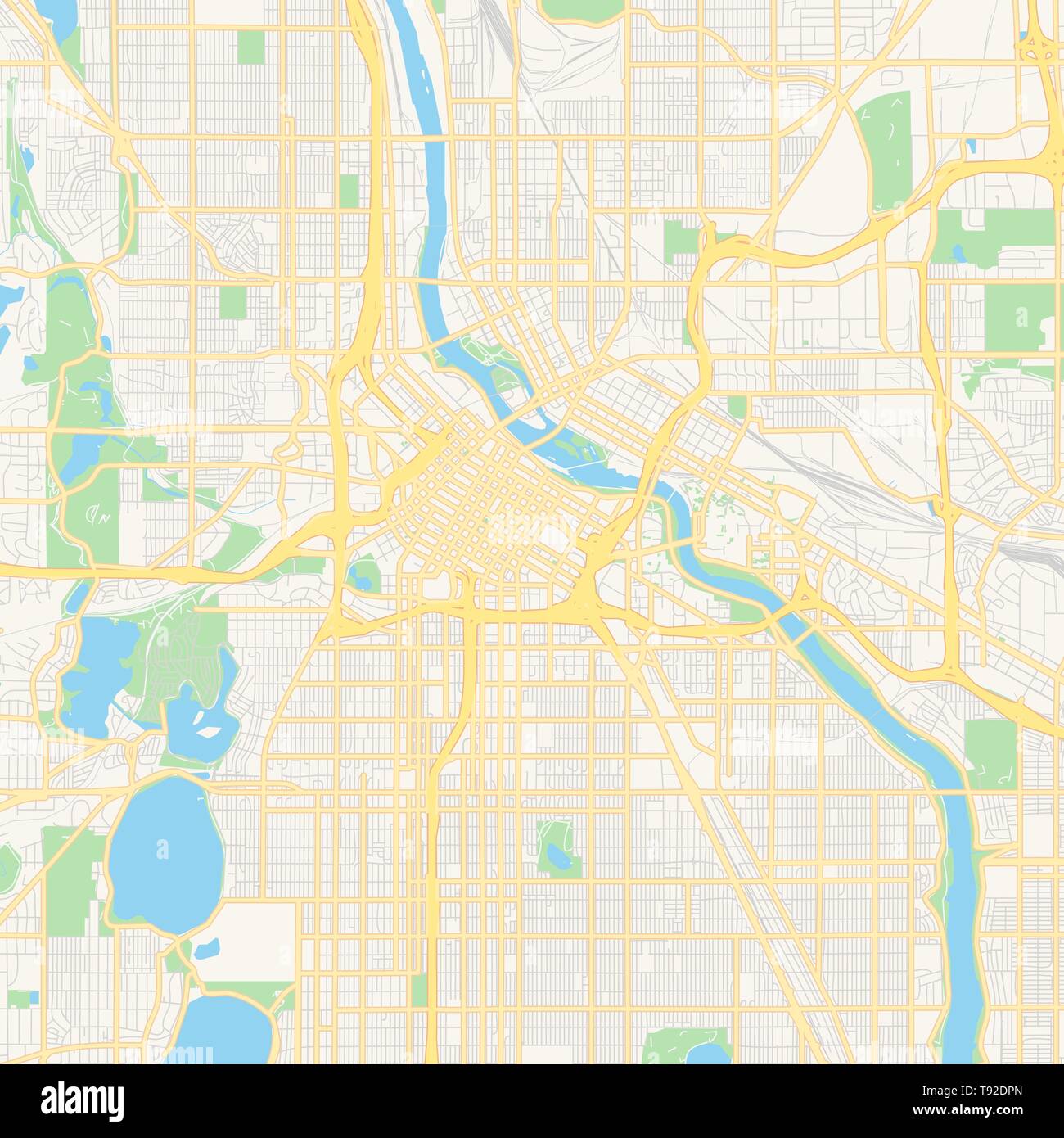 Empty vector map of Minneapolis, Minnesota, USA, printable road map ...