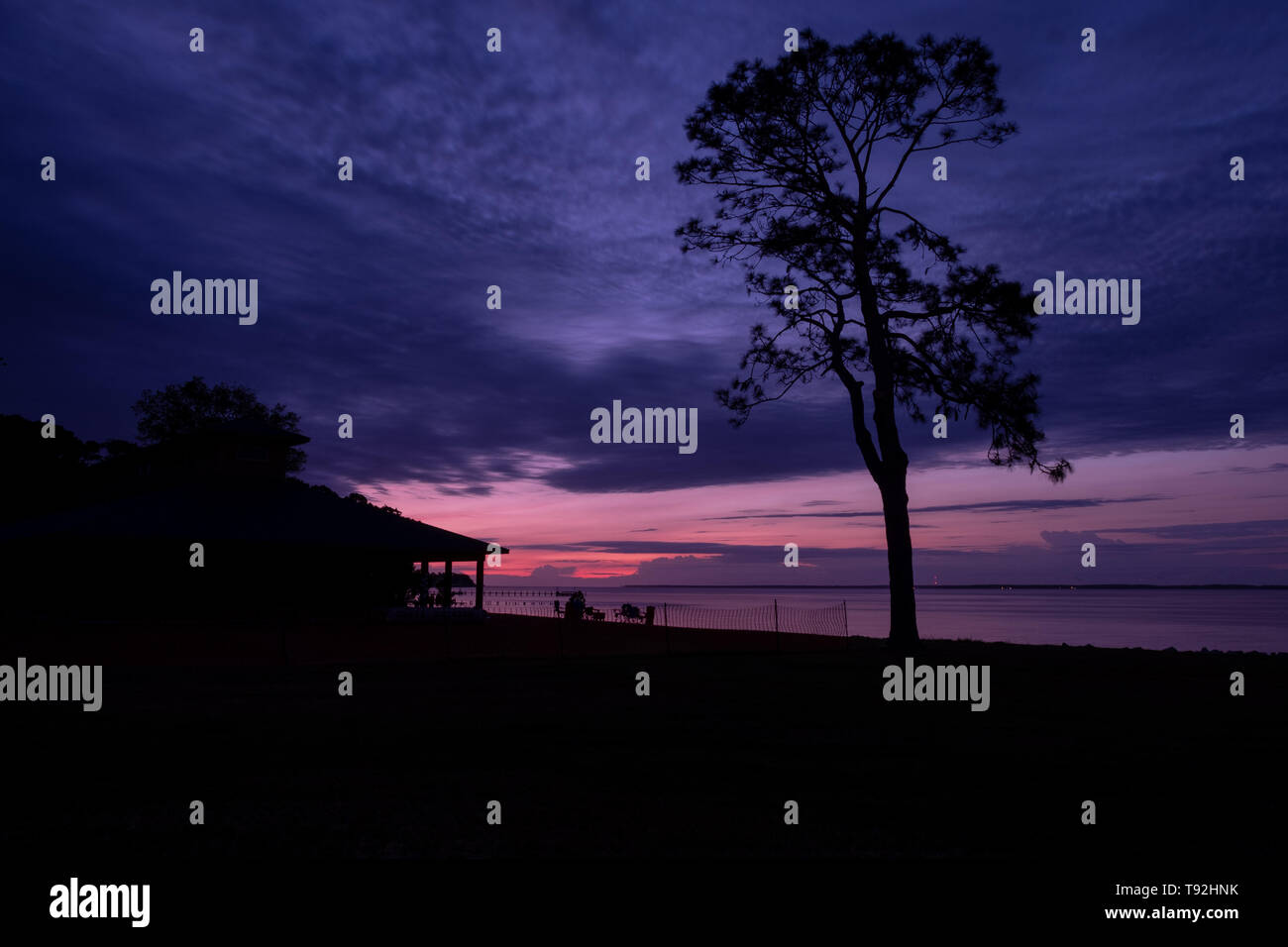 Twilight at a park in Minnesott Beach, North Carolina. Neuse River