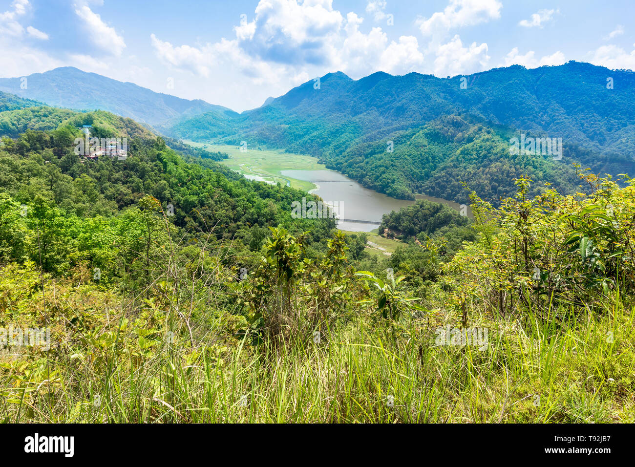 Green valley of Begnas and small lake on background Bebnas Nepal Stock Photo