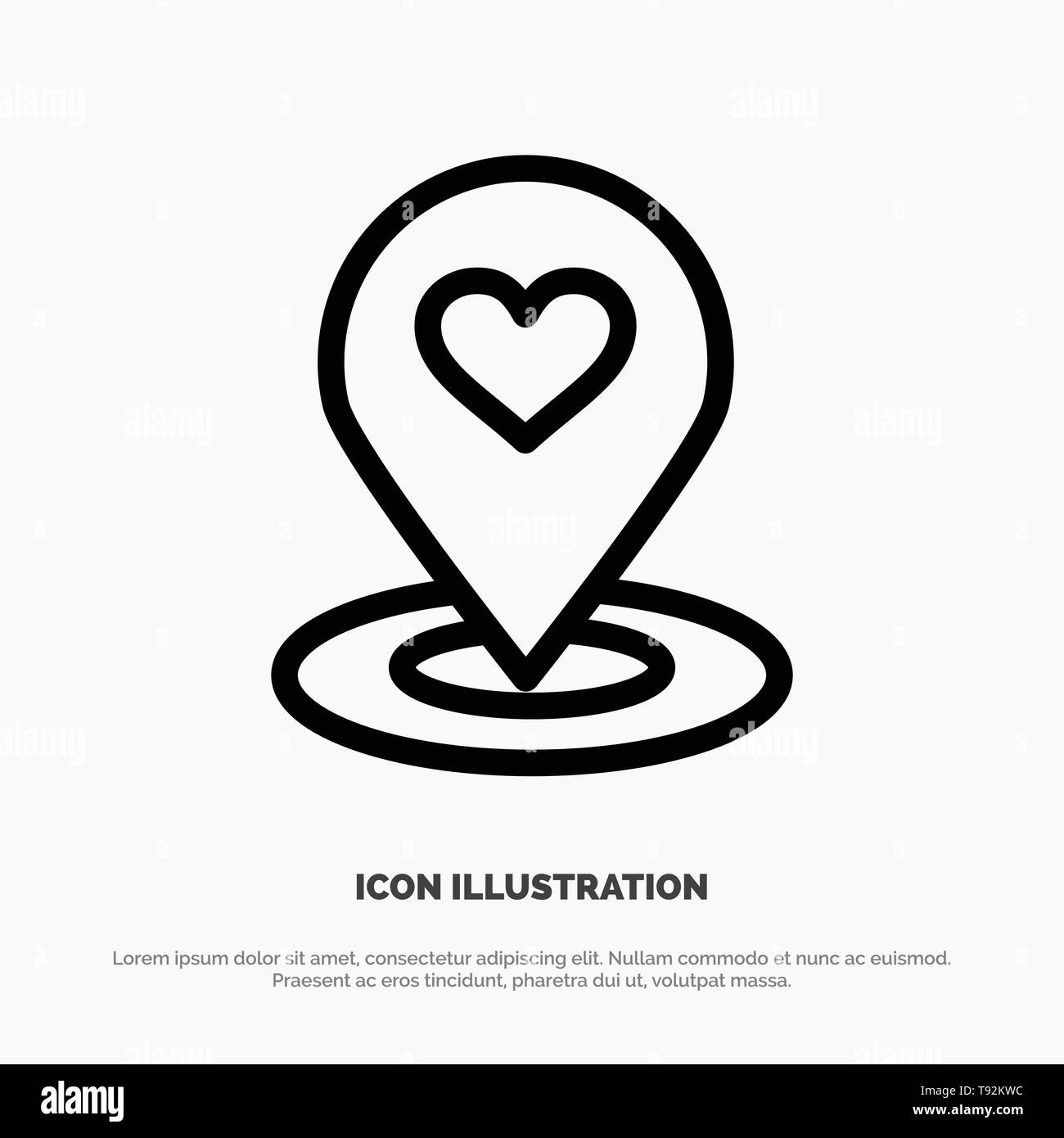 Location, Map, Location Finder, Pin, Heart Line Icon Vector Stock Vector