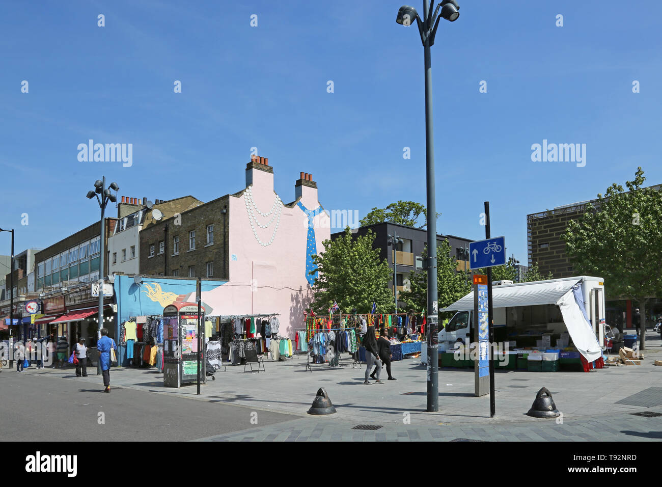 The famous street market on Deptford High Street, south London. An area of diversity and international culture. Stock Photo