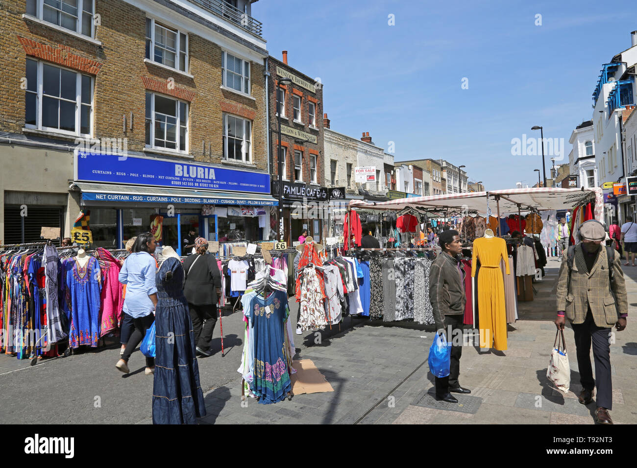 The famous street market on Deptford High Street, south London. An area of diversity and 