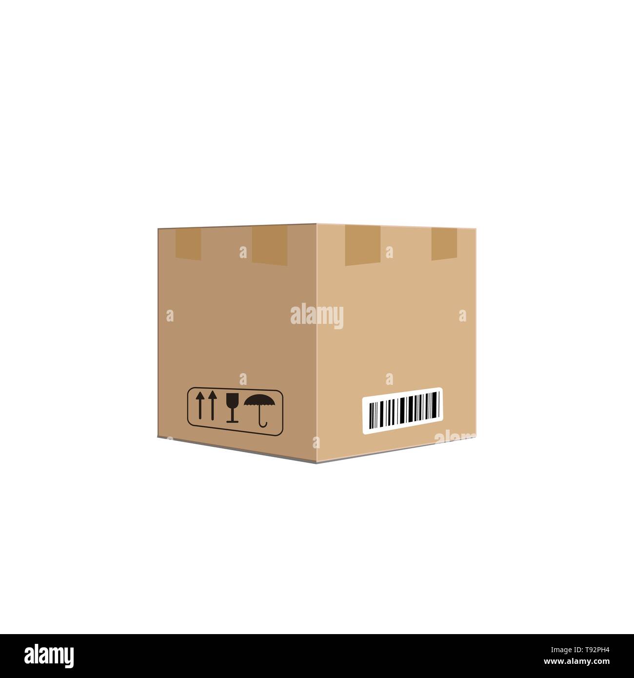 Carton box container vector illustration, cardboard box pack with handling  packing icons, text stickers, bar code, closed parcel box, package paper  Stock Vector Image & Art - Alamy