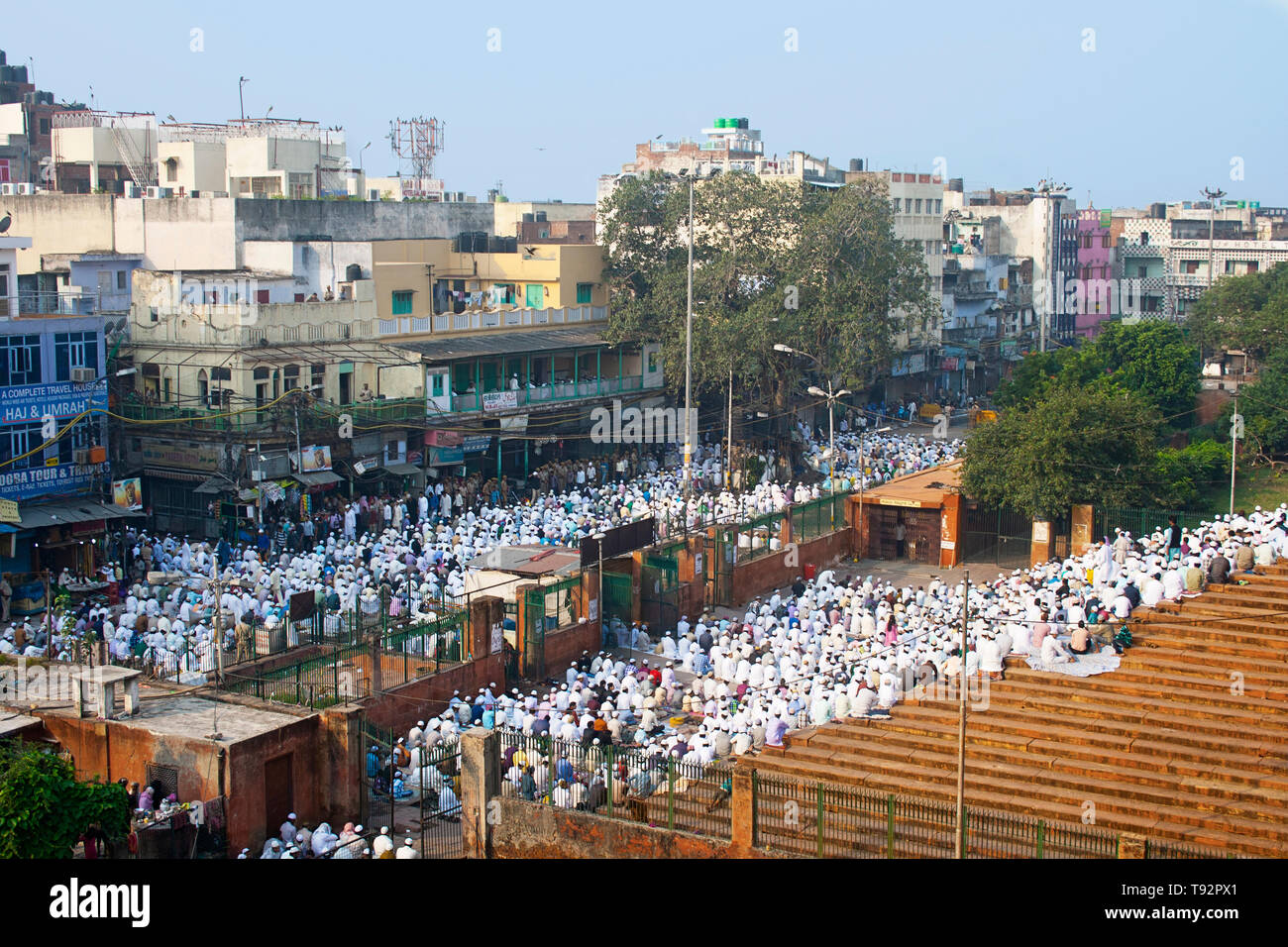 Muslim Devotees offer Eidulfitr prayers at Jama Masjid, Meena Bazaar