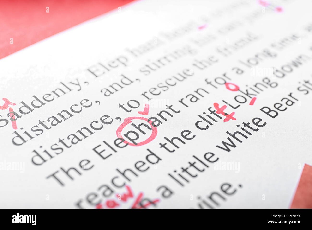 Sheet of paper with corrected mistakes in text, closeup Stock Photo - Alamy