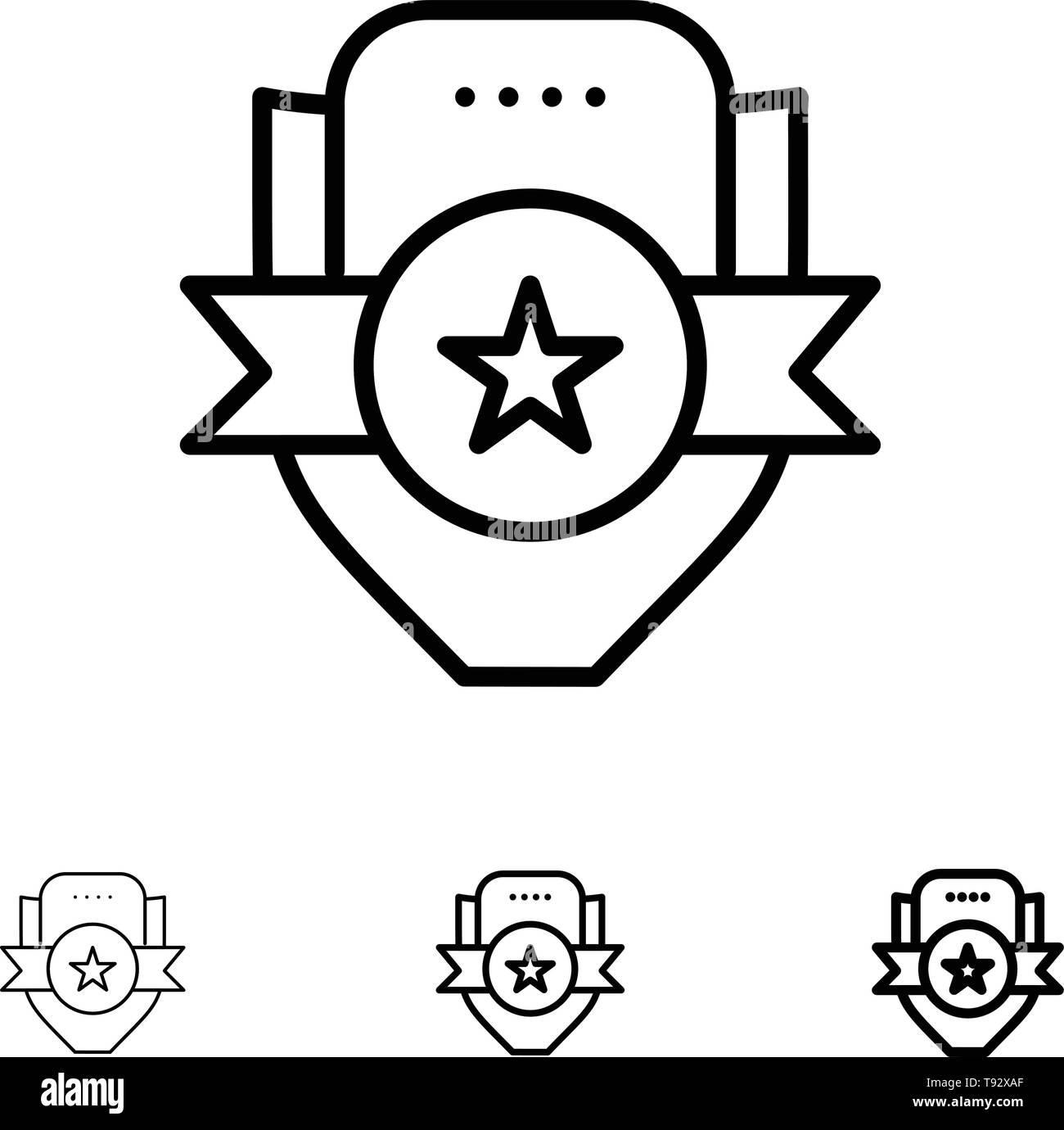 Badge, Club, Emblem, Shield, Sport Bold and thin black line icon set Stock Vector