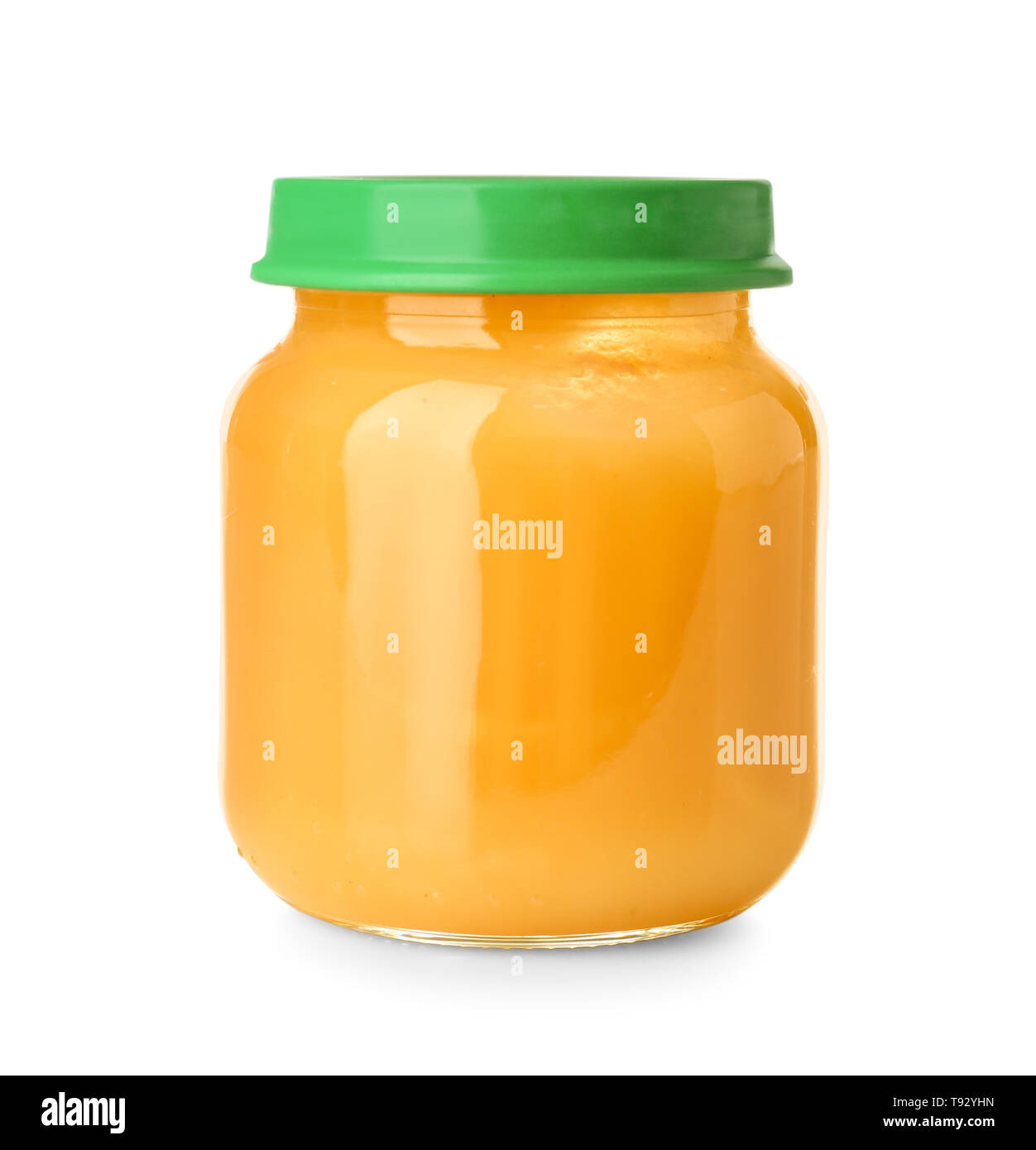 Download Glass Jar With Healthy Baby Food On White Background Stock Photo Alamy PSD Mockup Templates