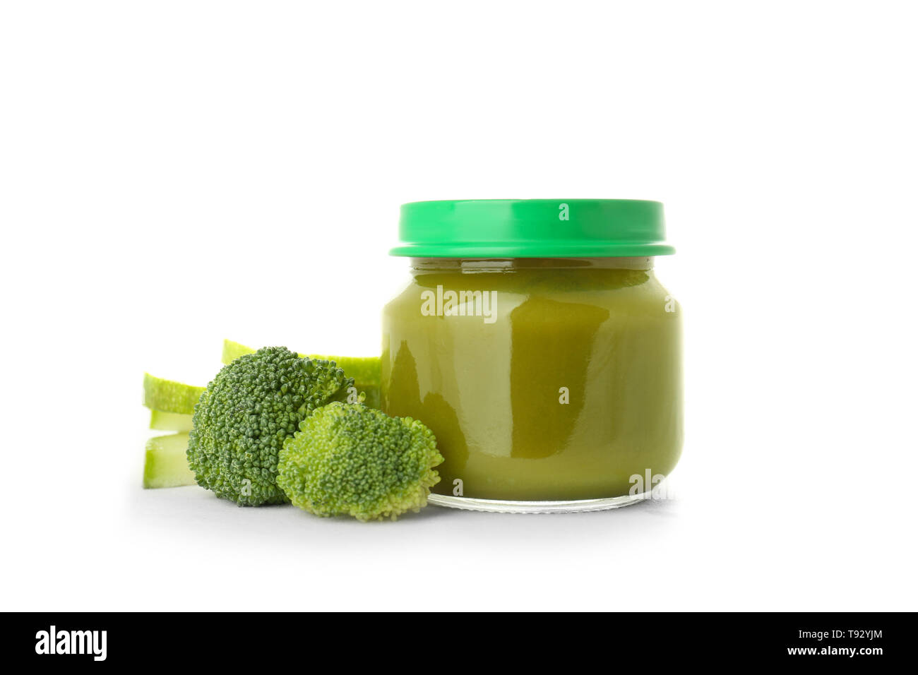 Download Glass Jar With Healthy Baby Food And Broccoli On White Background Stock Photo Alamy PSD Mockup Templates