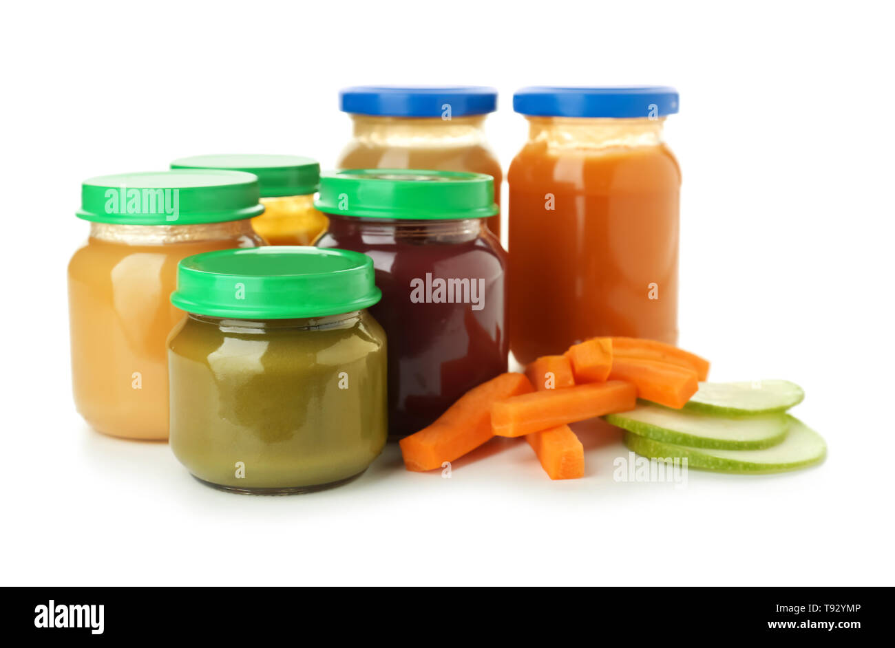 Download Glass Jars With Healthy Baby Food On White Background Stock Photo Alamy PSD Mockup Templates