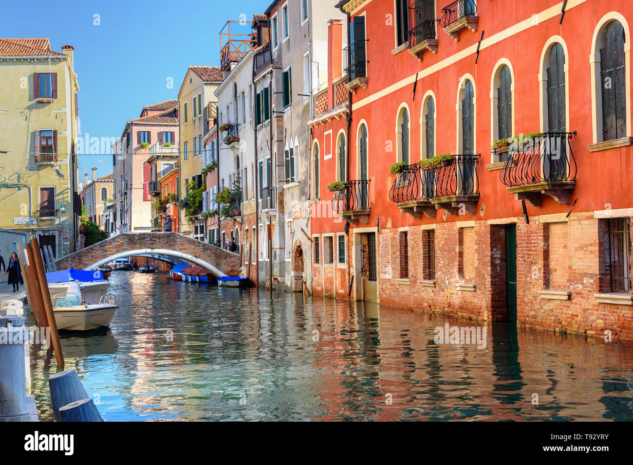 Venice, Italy - October 23, 2018: View of Canal Rio di san Falice and bridge Stock Photo