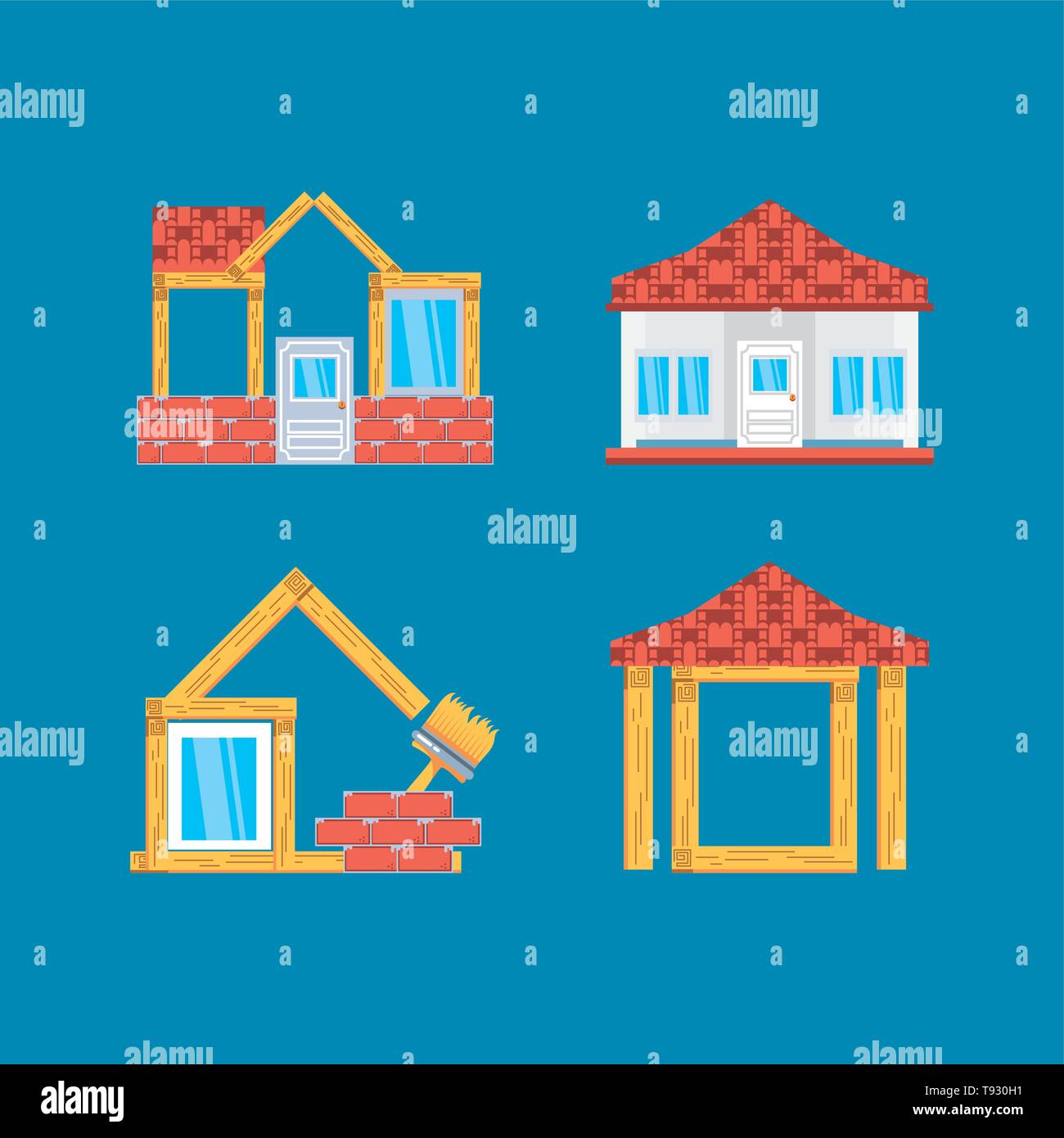 set of houses under construction vector illustration design Stock ...