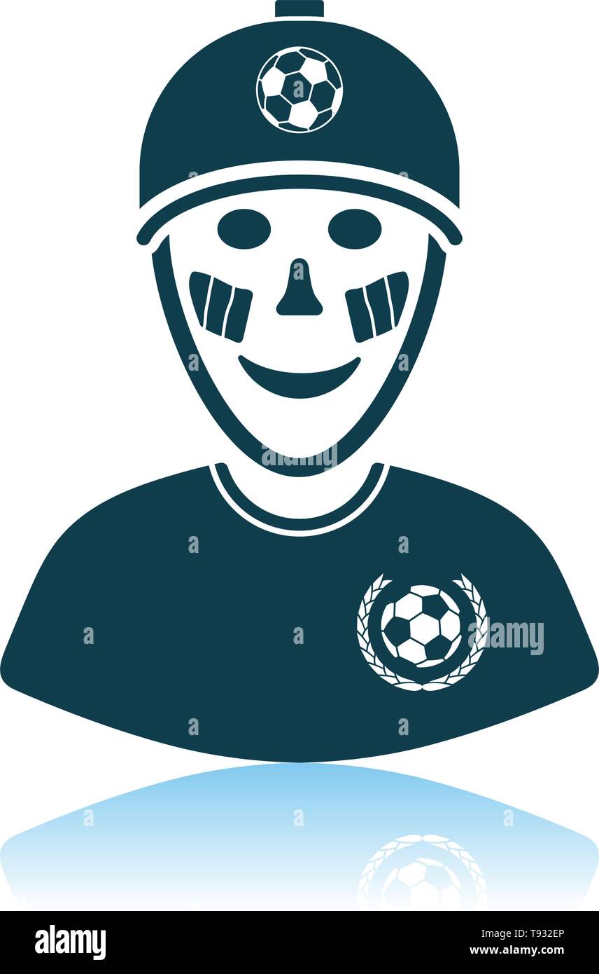 Football Fan With Painted Face By Italian Flags Icon. Shadow Reflection Design. Vector