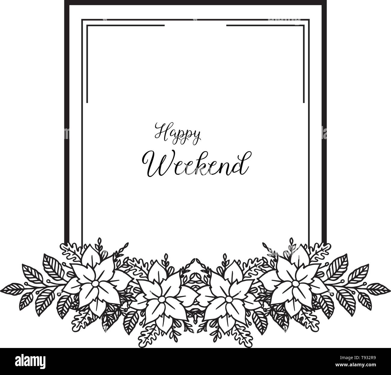 Vector illustration invitation card happy weekend with design flower ...