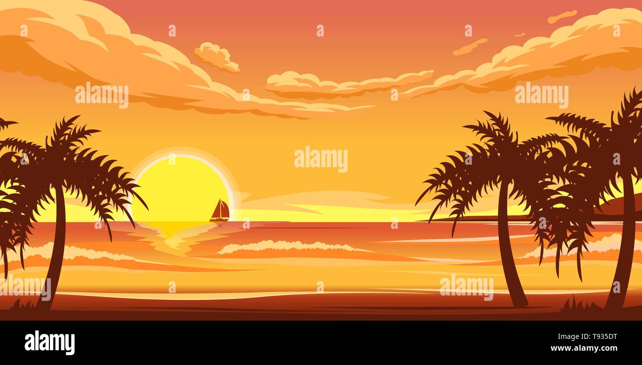 Ocean landscape. Sunset on the ocean beach Stock Vector Image & Art - Alamy