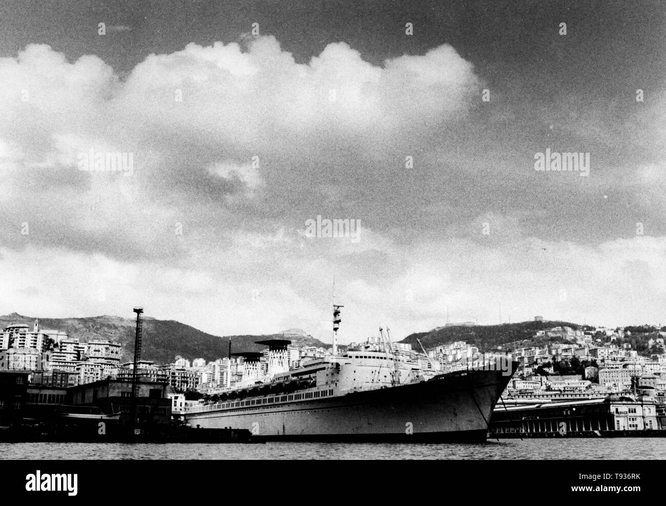 raffaello transatlantic ship in genoa harbour, 1975 Stock Photo